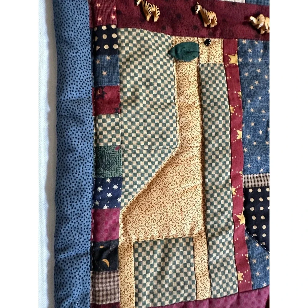Vtg Folk Art Noahs Ark Mini Quilt 16x24 Wall Hanging Primitive Handmade